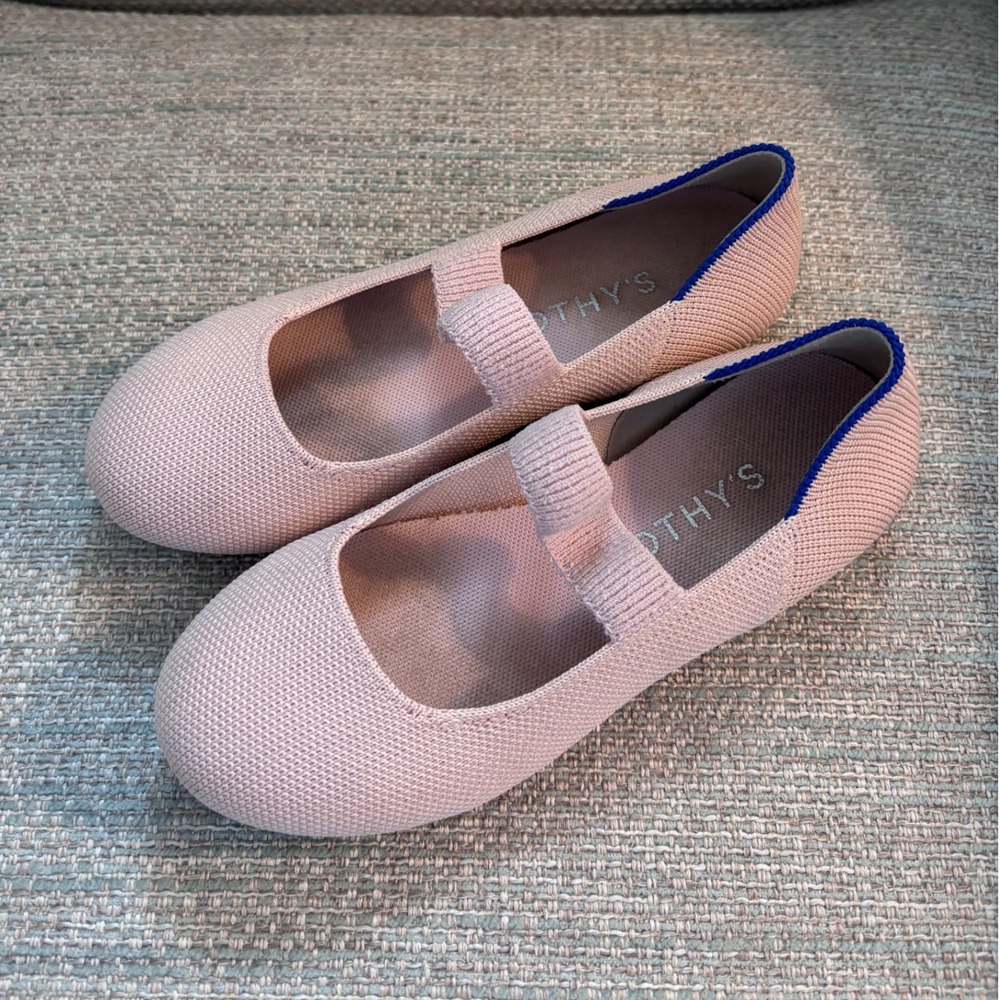 Rothys Girls Mary Jane Flats Pink Knit Round Toe Shoes Size 1 Kids